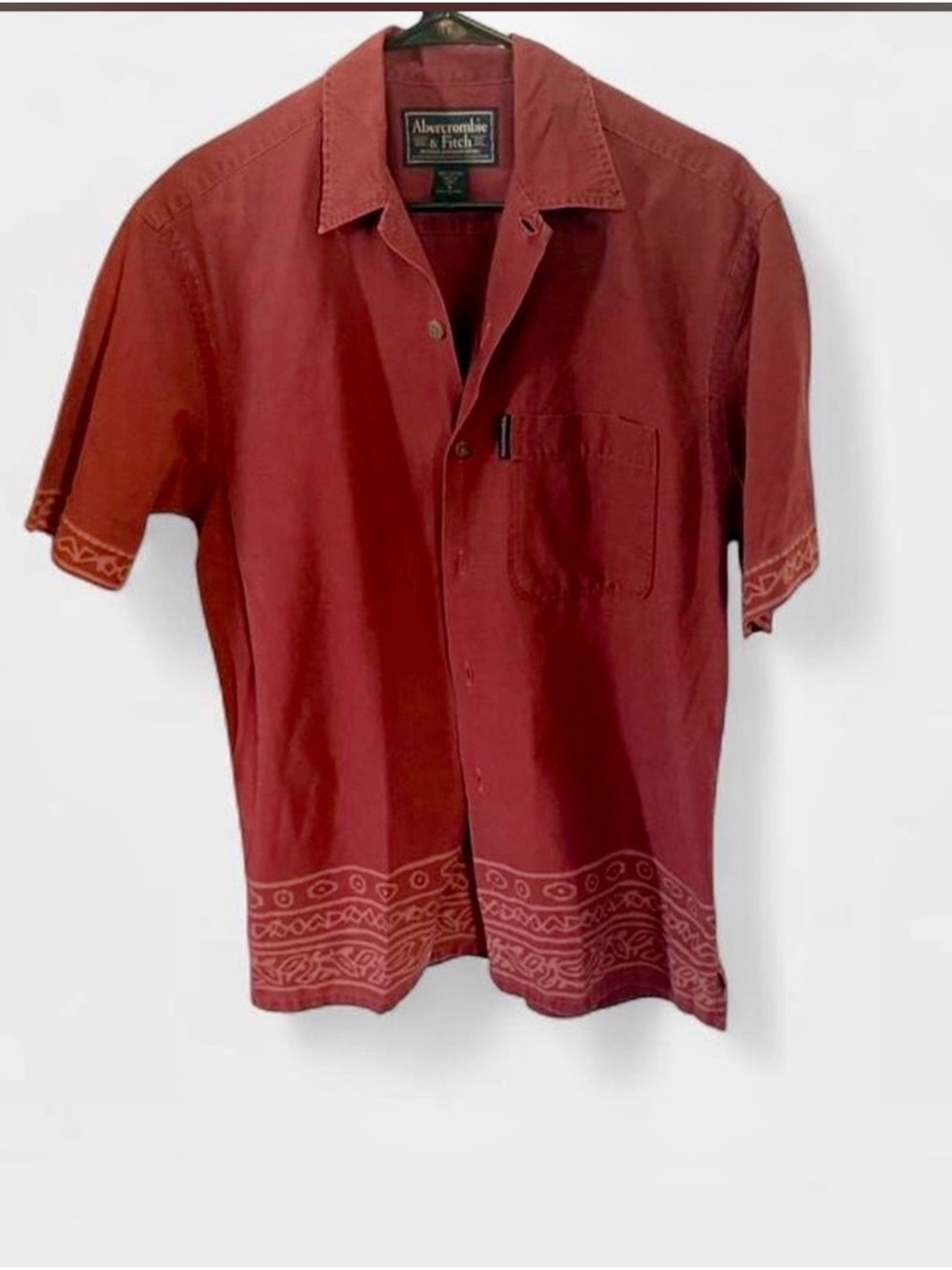 Abercrombie & Fitch Men's Short-Sleeve Brick Red Button-Down Shirt